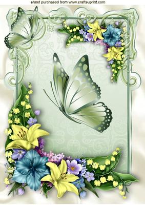 Spring Flowers and Green Butterflies A4