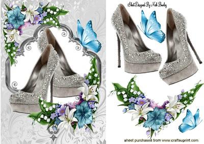 Silver Sparkle Shoes with Flowers and Butterflies