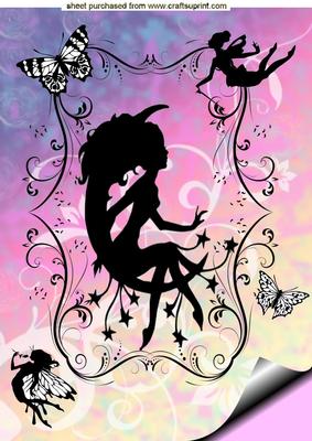 Pretty Faerie on Swing with Rainbow Background A4 Topper
