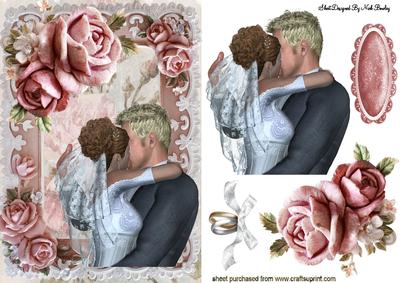 Frame of Pink Roses with Kissing Wedding Couple