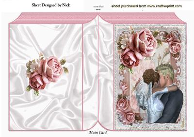 Pink Roses with Kissing Wedding Couple Folded Book