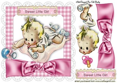 Sweet Baby Girl with Bow in Gingham Frame 8x8