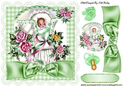 Baby Boy/girl in Crib in Lace Gingham Frame 8x8