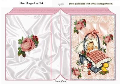 Vintage Baby Girl in a Basket with Bow Folded Book