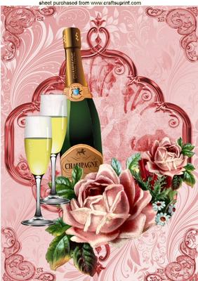 Pink Vintage Roses with Champagne A4