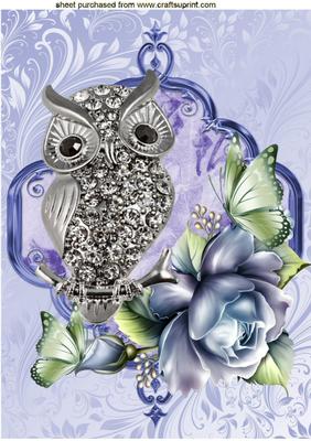 Diamond Owl with Blue Roses A4