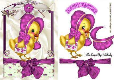 Little Easter Chick in Pink Bonnet in Vintage Frame