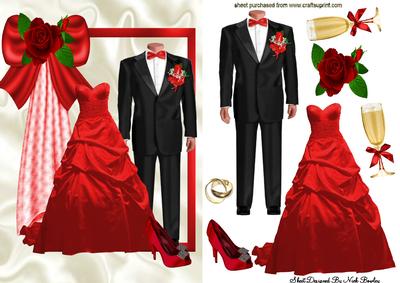 Red Wedding Dress with Grooms Suit & Access