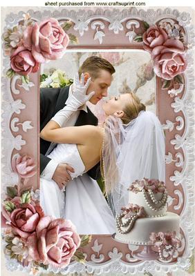 Wedding Couple in Rose Frame with Rings A4