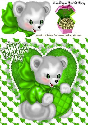 Little Valentine Bear in Green with Heart
