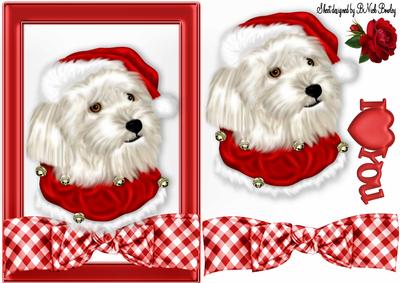 Lovely Westie in Red Gingham Frame with Bow & Rose