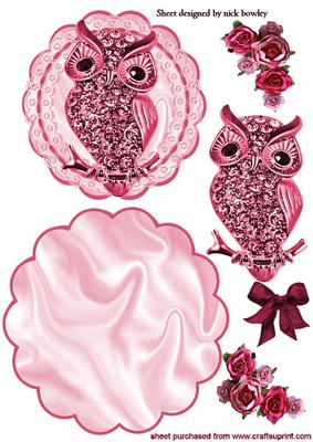 Pink Diamond Owl with Roses Rocker Card