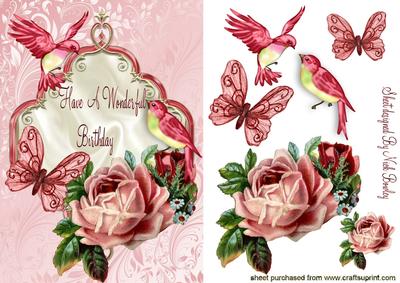 Have a Wonderful Birthday! with Vintage Roses & Birds