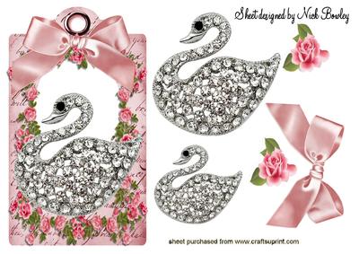 Diamond Swan with Pretty Bow on a Rose Tag