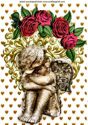 Little Stone Cherub with Red Roses and Butterflies A4
