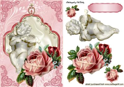 Cherub with Violin and Vintage Pink Roses