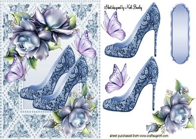 Blue Lace Shoes with Blue Roses and Butterflies