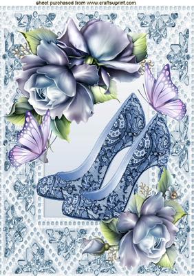 Blue Lace Shoes with Blue Roses and Butterflies A4
