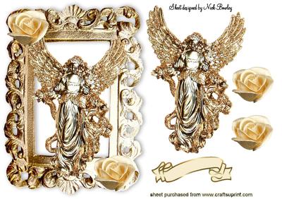 Golden Angel with Cream Roses