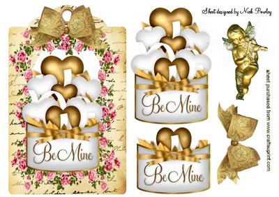Be Mine with Gold Hearts in Rose Frame