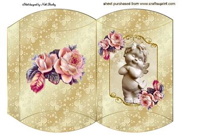 Cuddle Cherub with Peach Roses Pillow Box