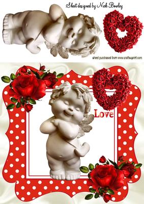 Cute Cherub with Rose Heart and Roses 8x8
