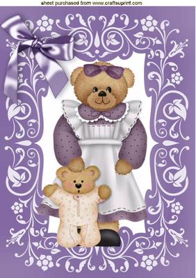 Mummy Bear with Teddy in Ornate Frame A4