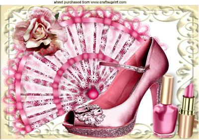 Pink Fan with Pretty Shoe and Lippy A4