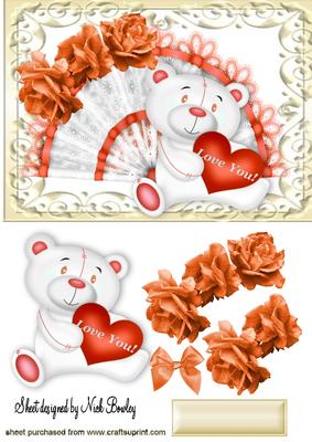 Orange Roses with Lace Fan and Love Bear