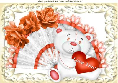 Orange Roses with Lace Fan and Love Bear A4