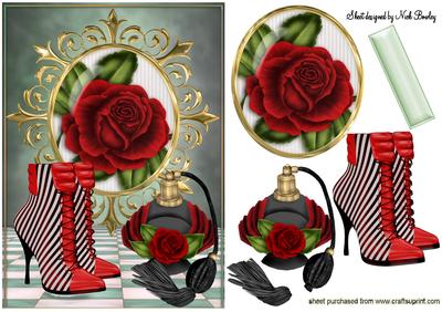 Red Rose with Perfume and Boots