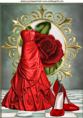 Red Gown with Red Rose & Champers A4