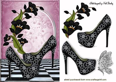 Black Shoes with Pearls and Black Flowers