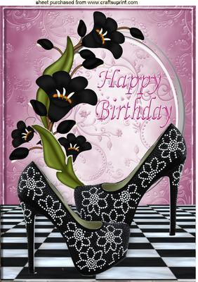 Black Shoes with Pearls and Black Flowers A4