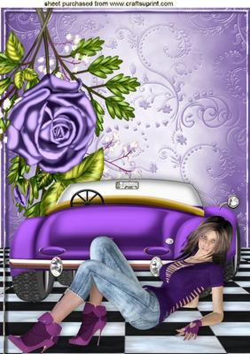 I Just Love My Purple Sports Car with Roses & Hearts A4