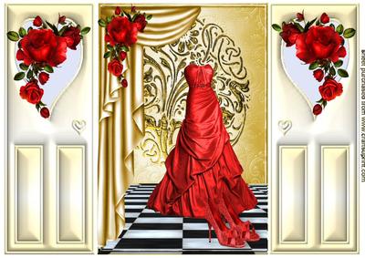 Red Gown with Gold Drapes Gatefold