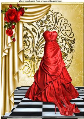 Red Gown with Gold Drapes and Red Roses A4
