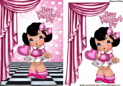 Little Valentine Girl with Hearts and Pink Drapes