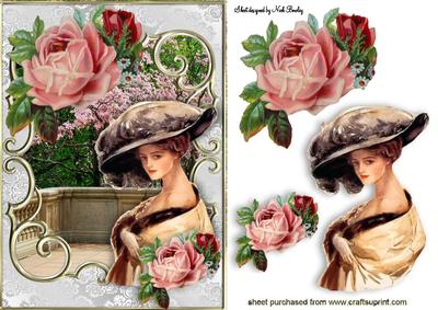 Vintage Lady with Roses in the Garden