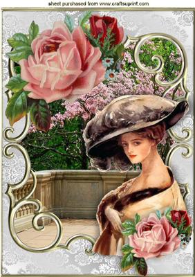 Vintage Lady with Roses in the Garden A4
