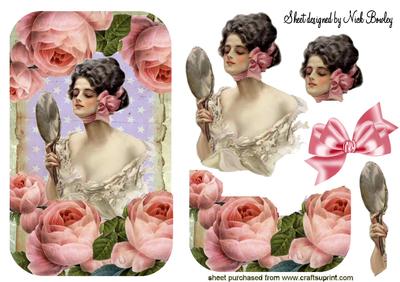 Shabby Chic Roses and Tag with Vintage Lady