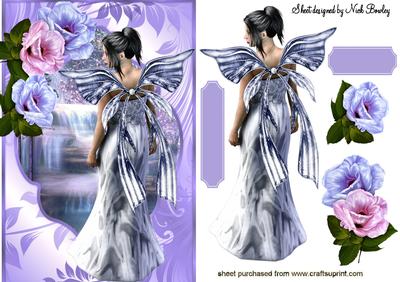Pretty Faerie with Lilac/pink Roses with Waterfall
