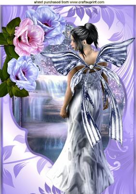Pretty Faerie with Lilac/pink Roses with Waterfall A4