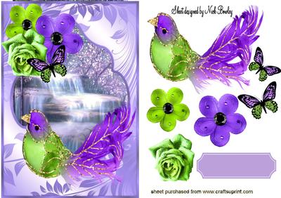Pretty Fantasy Bird with Flowers and Waterfall