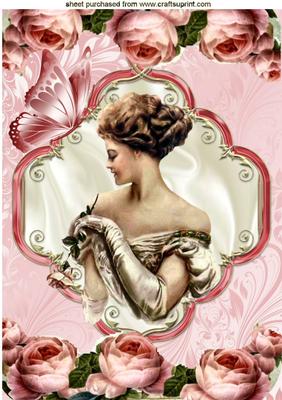 Elegant Lady in Ball Gown with Roses A4