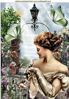 In the Garden with Flowers and Vintage Lady A4