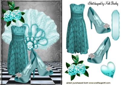 Party Dress with Turq Roses and Sparkle Shoes
