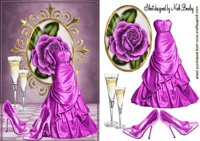 Cerise Gown with Rose, and Sparkle Shoes