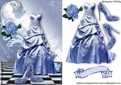 Blue Gown with Blue Rose, and Lace Shoes