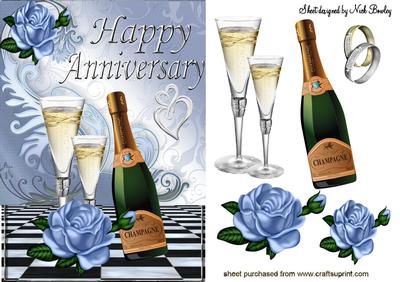 Champagne for an Anniversary with Blue Roses